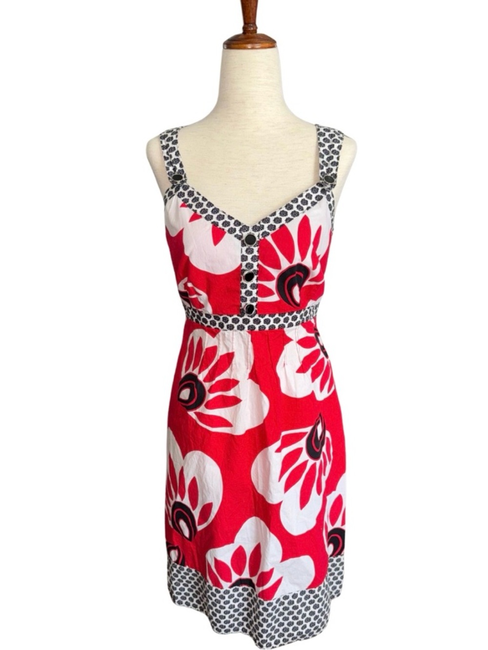 Vintage Y2K Tropical Sundress Red Floral Cotton Summer Dress Petite 12